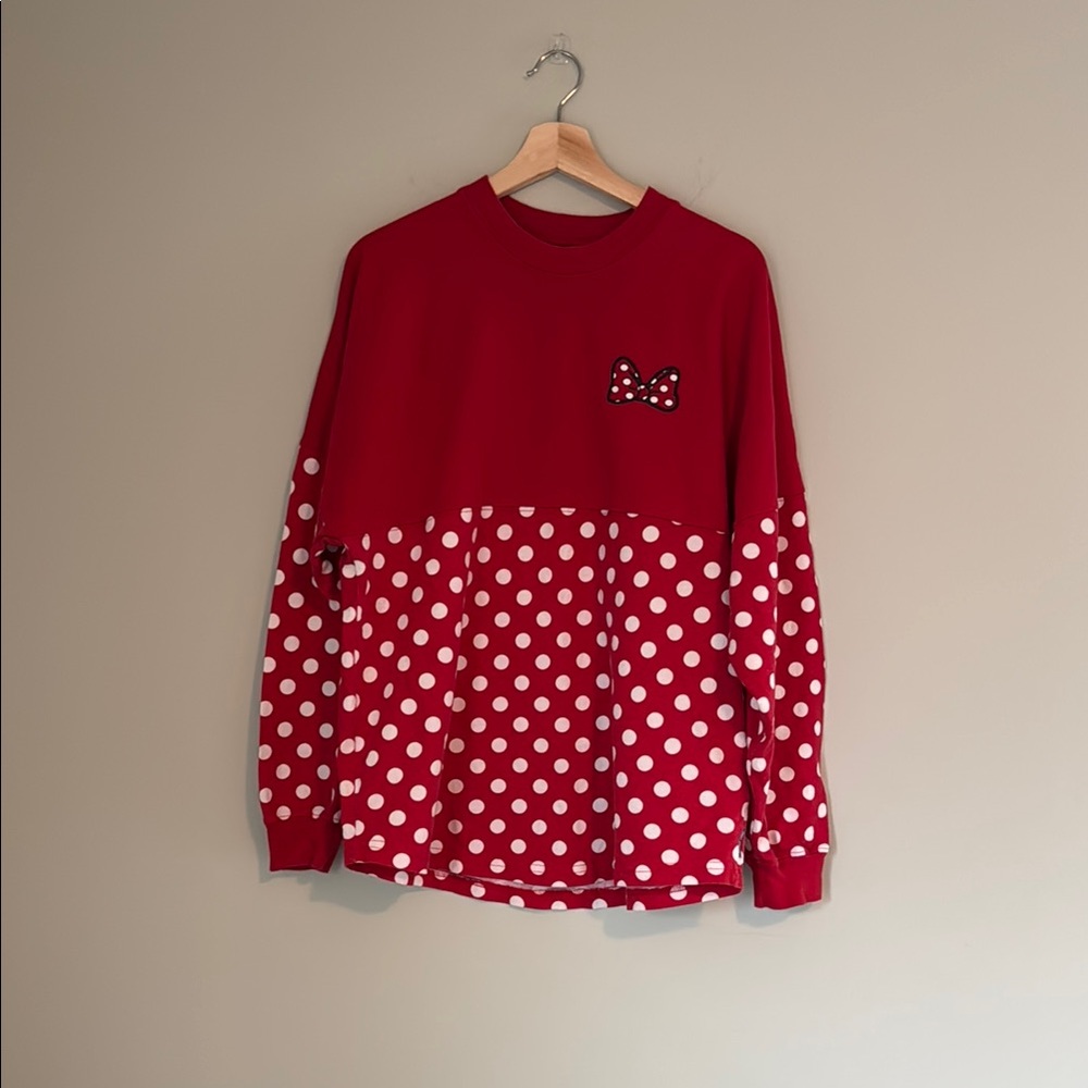 Red Polka Dot Long-Sleeve Top with Bow Accent - Picture 1 of 6